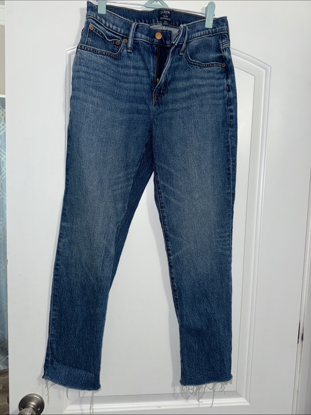 J. Crew Slim Boyfriend Straight-Leg Womens Jeans in Medium/Dark Blue Wash